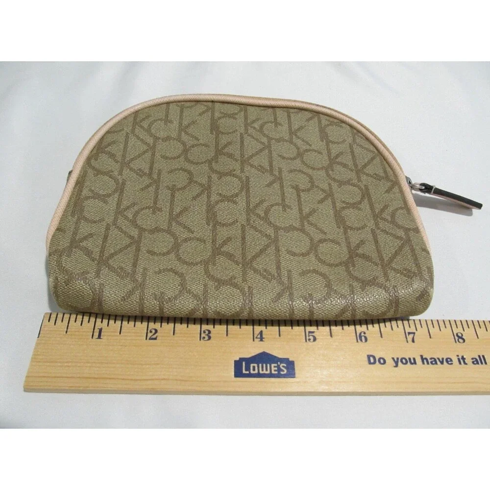 Calvin Klein CK Logo Cosmetic Bag | Beige Monogram Makeup Bag | Preowned
